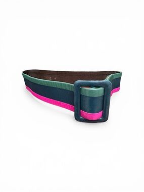 Vintage Bally Color Block Leather Belt Green Navy Pink Size 75 Small